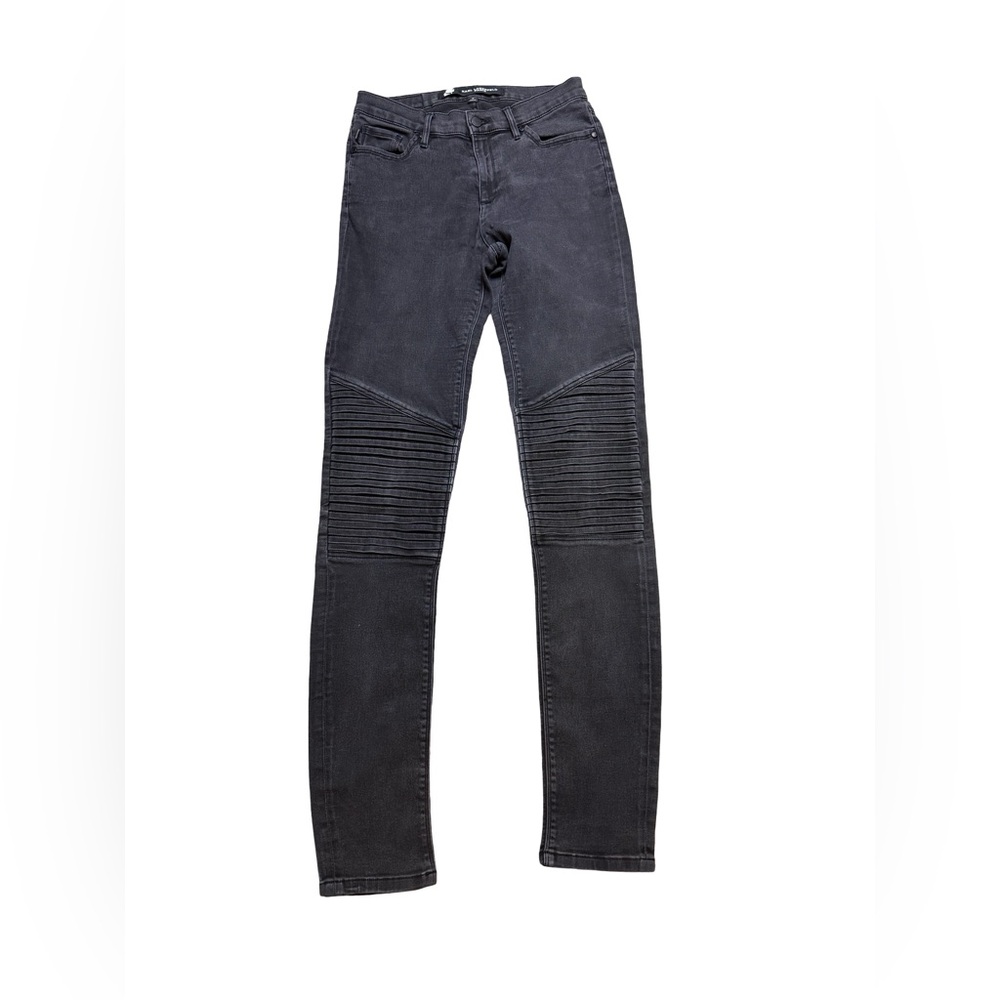 ✨ Karl Lagerfeld Paris Moto‎ Skinny Jeans Sz 10 Black Biker Ribbed Denim ✨